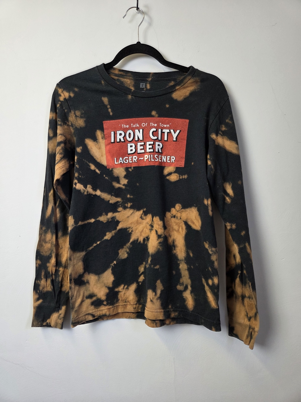Iron City Beer Bleach Tie-Dye Long Sleeve Tee - Black & Orange Iron City Beer